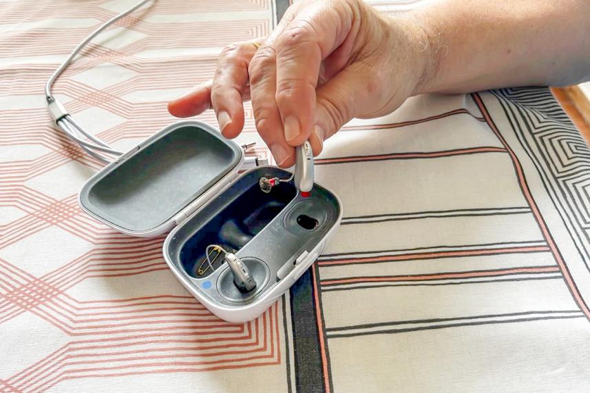 Hearing aid getting placed in its case